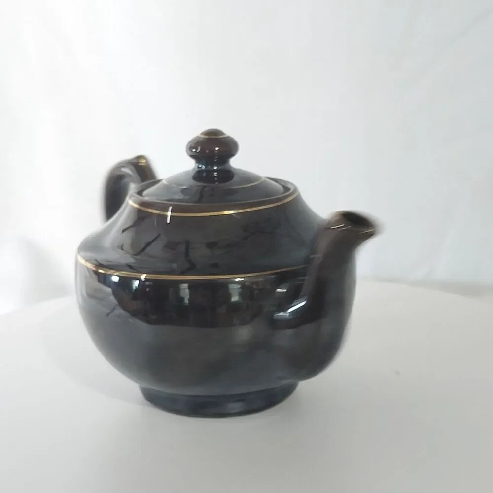 Vintage Japanese Moriage Redware Teapot Brown Betty Gold Backstamp Export 7